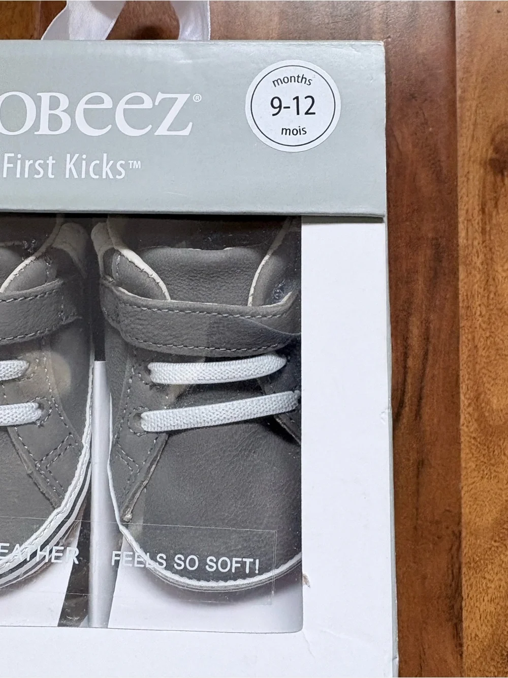 NEW Robeez First Kicks Adam Shoes Charcoal Leather 9-12 months Baby Shoes NWT